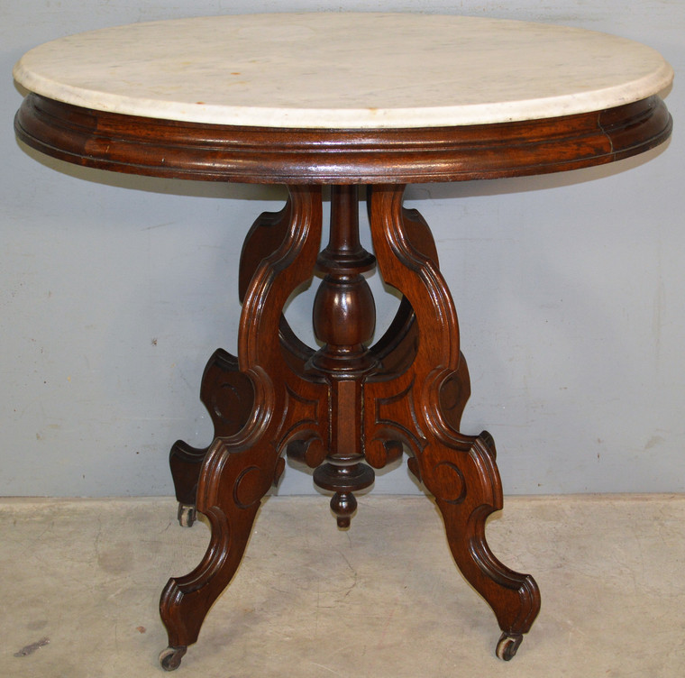 SOLD Victorian Oval Walnut Marble Top Parlor Stand