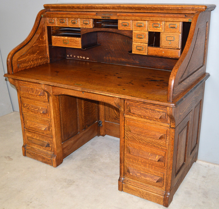 SOLD Oak Raised Panel 54 Inch Rotary Roll Top Desk