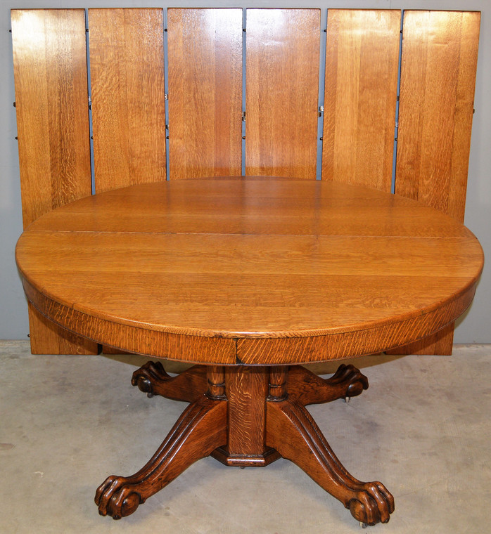 SOLD Victorian Oak Claw Foot Banquet Table – 6 Leaves