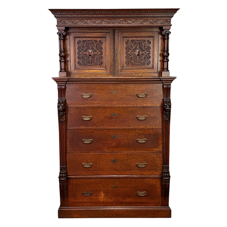 Oak Dresser Chest w/ Cabinet Top