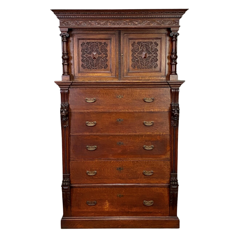 Oak Dresser Chest w/ Cabinet Top