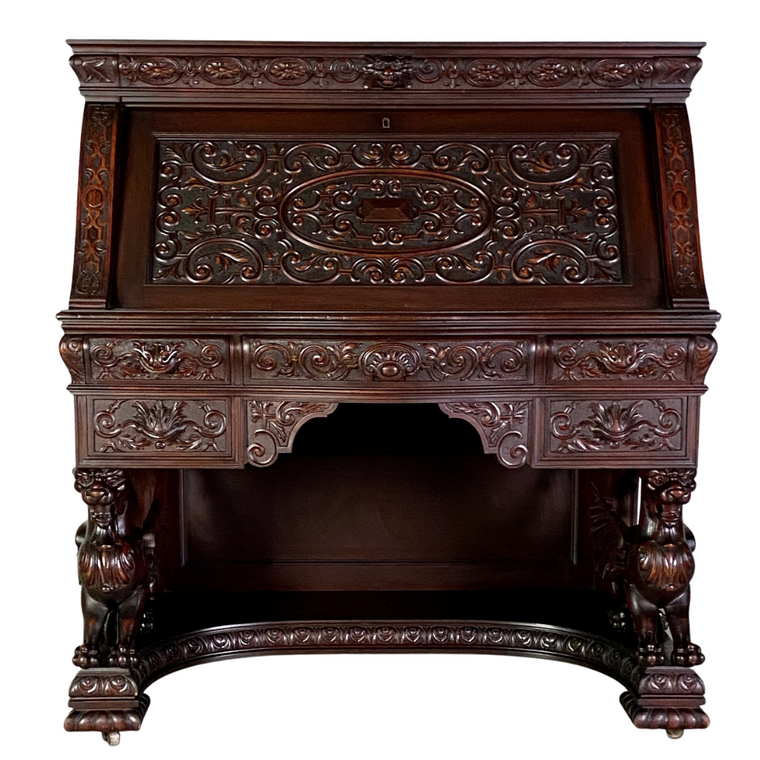 R.J. Horner Carved Mahogany Desk