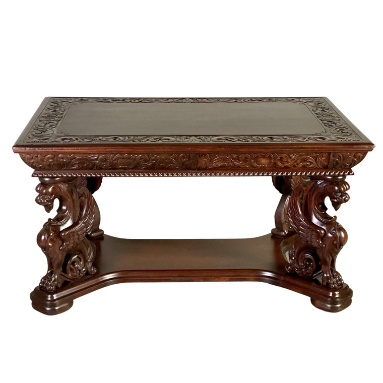 SOLD Antique Desk, Antique Mahogany Winged Griffin Library Table - Horner