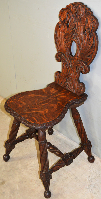 SOLD Victorian Heavily Carved Oak Ladies Desk Chair