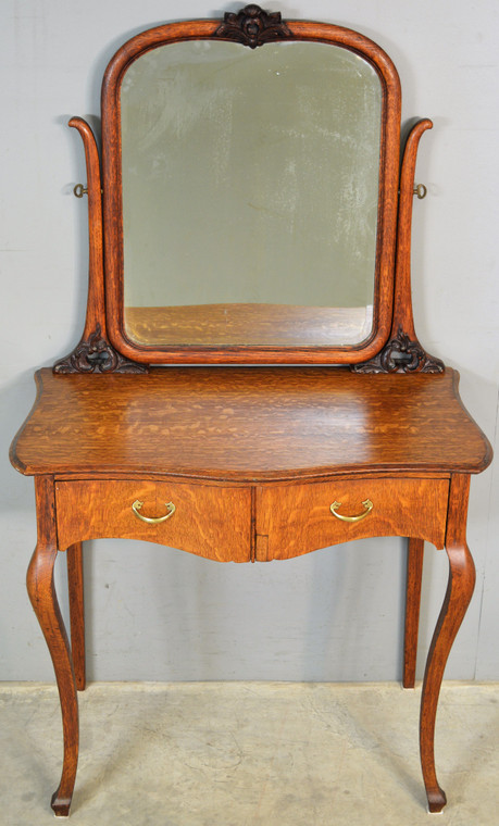 SOLD Victorian Oak Carved Ladies Bevel Mirror Vanity