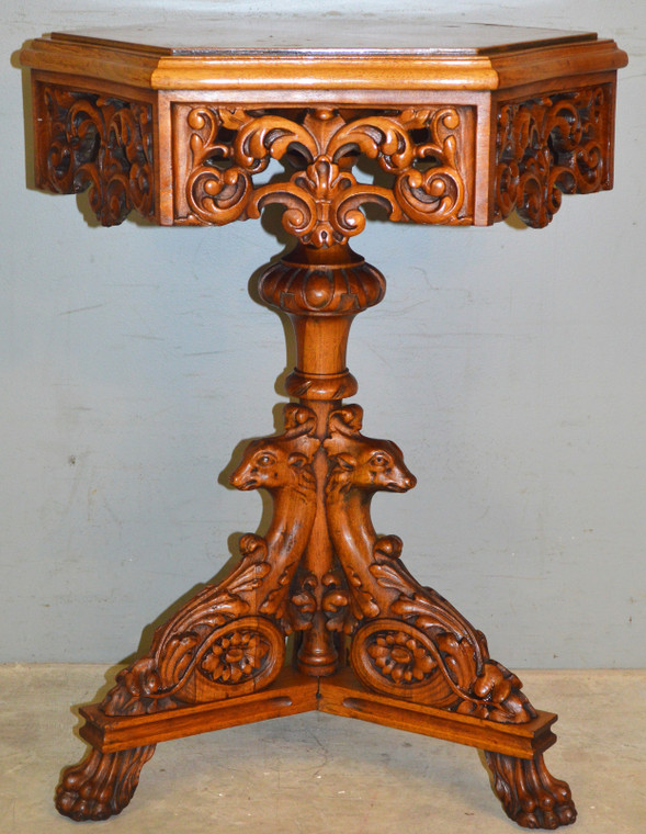 SOLD Unusual Carved Claw Foot Stand with Heads