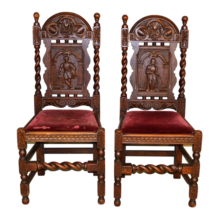 Pair of Figure Carved Oak Chairs