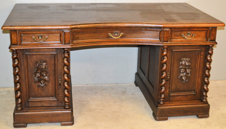 SOLD Oak Carved Barley Twist Executive Desk