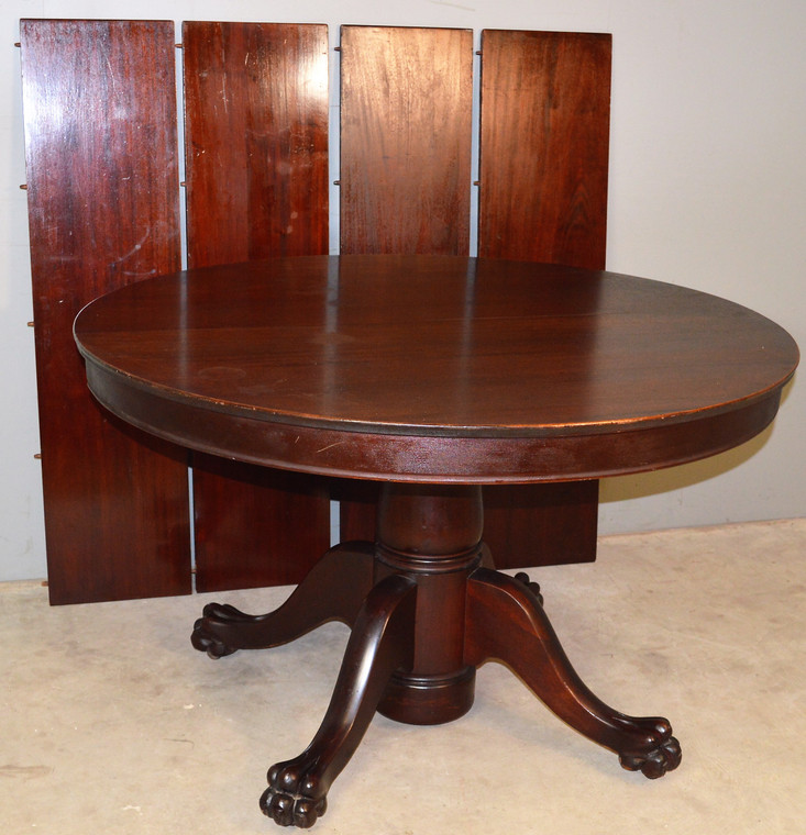 SOLD Victorian Mahogany Round Claw Foot Dining Table – 4 Leaves