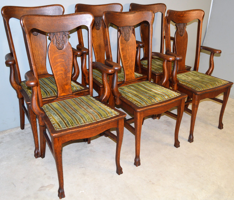 SOLD Set of 6 Oak Carved Claw Foot Arm Chairs – Very Rare