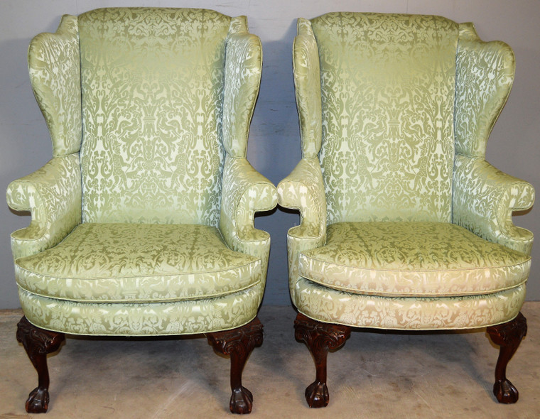 SOLD Pair of Ball and Claw Chippendale Wing back Arm Chairs