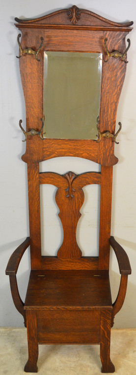 SOLD Antique Oak Carved Hall Tree