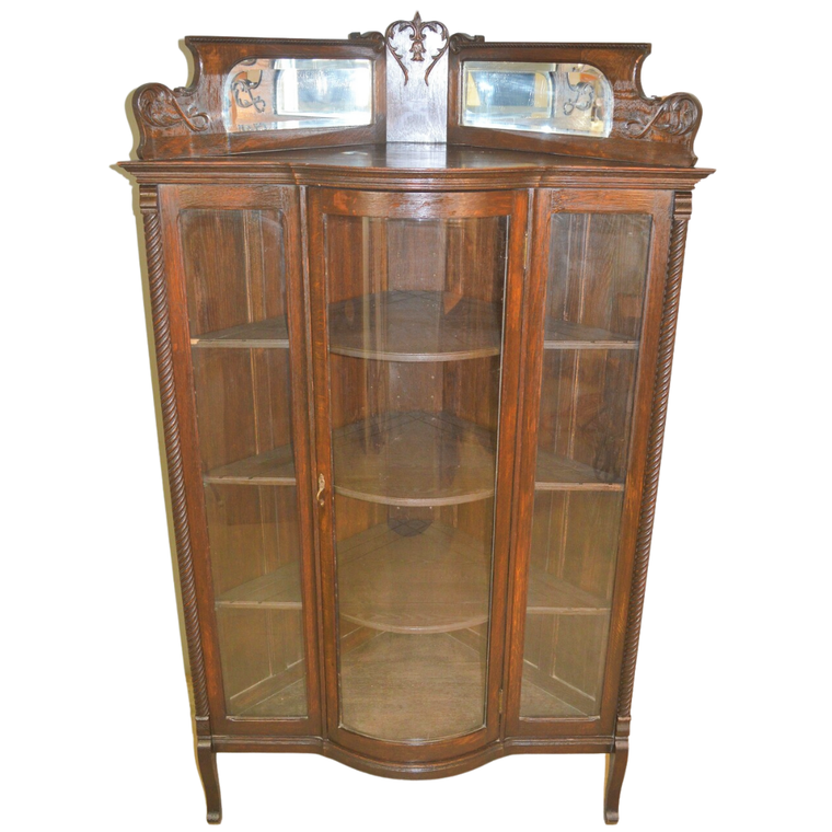 Victorian Oak Corner China Cabinet or China Closet