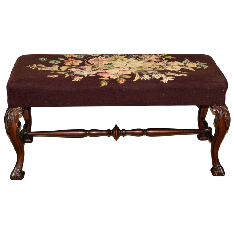 Needlepoint Carved Walnut Window Bench