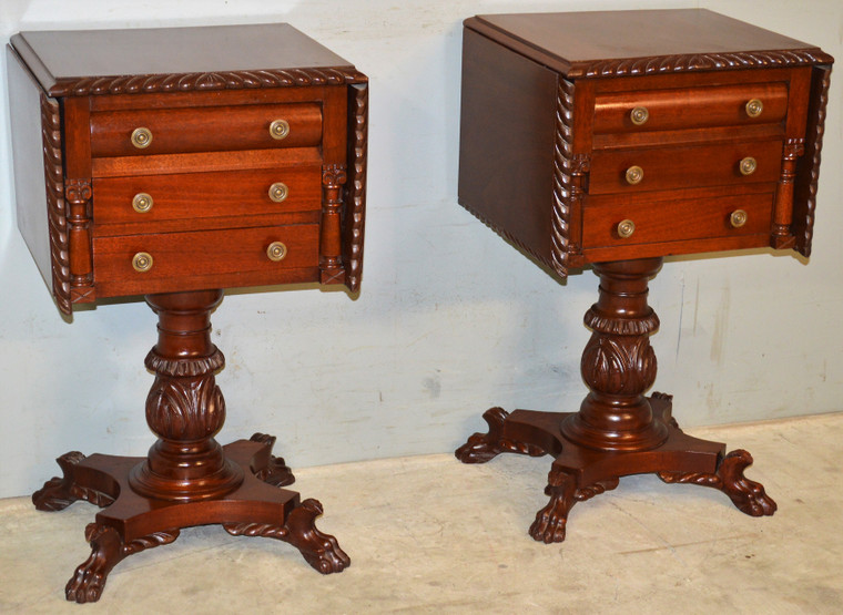 SOLD Pair of Empire Claw Foot Carved Drop Leaf Stands
