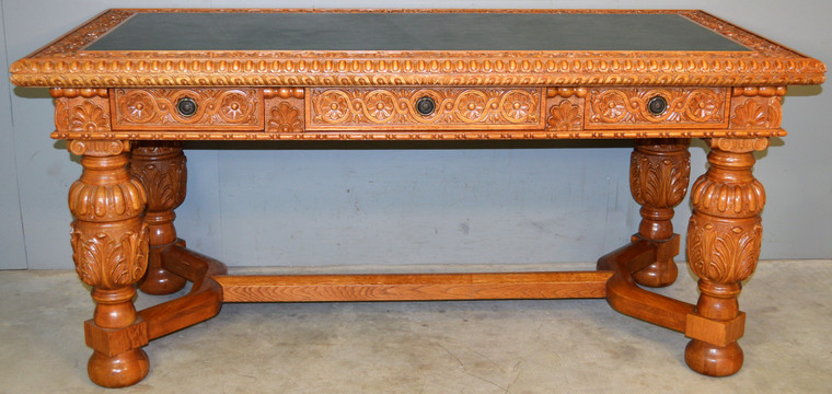 Carved Oak Library Table Desk