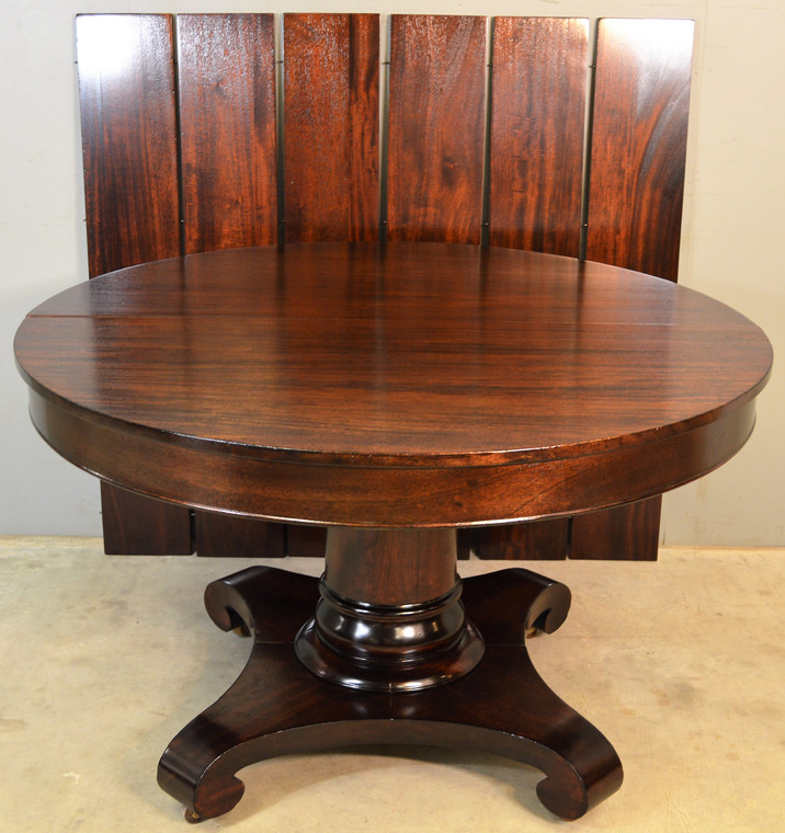 Round Mahogany Empire Banquet Dining Room Table - 6 Leaves!