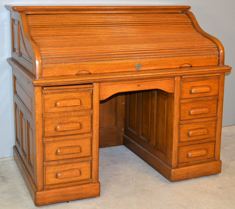 Victorian Oak Roll Top Desk -  Raised Panel - Grand Rapids Front
