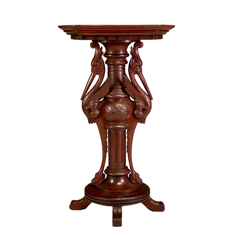 SOLD Aesthetic Movement Carved Walnut & Cherry Heron Figural Pedestal