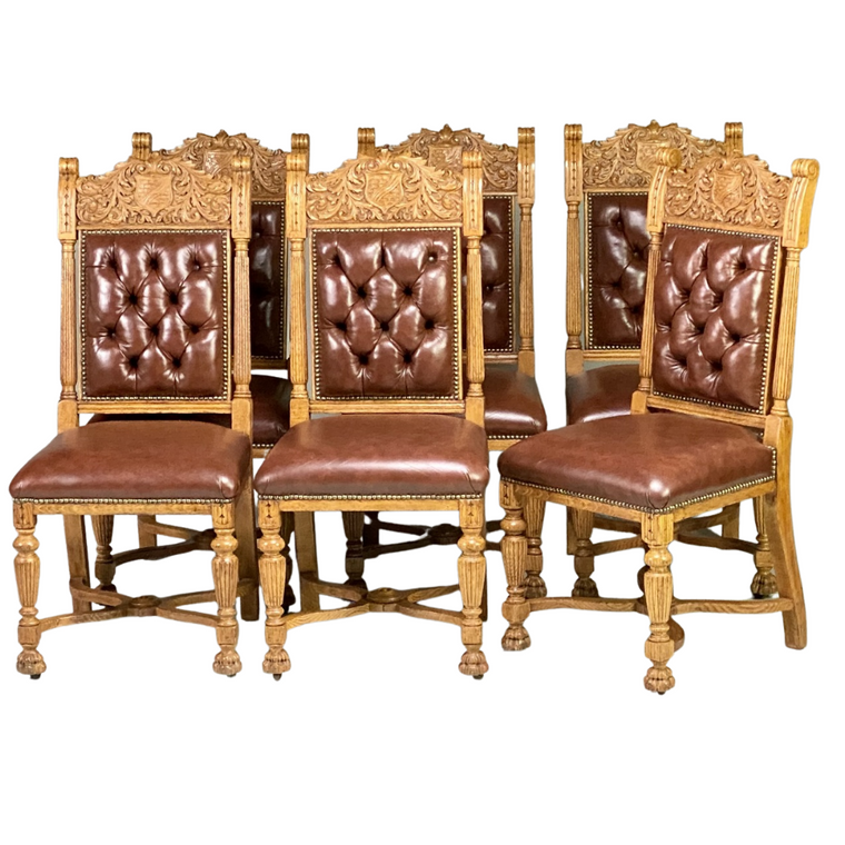 SET OF 6 CARVED OAK DINING CHAIRS IN THE HORNER STYLE