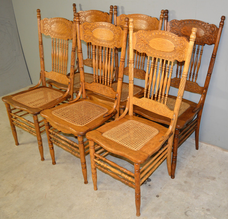 SOLD Set of 6 #1 Larkin Press Back Antique Chairs