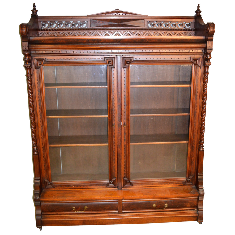 SOLD Victorian Two Door Carved Bookcase