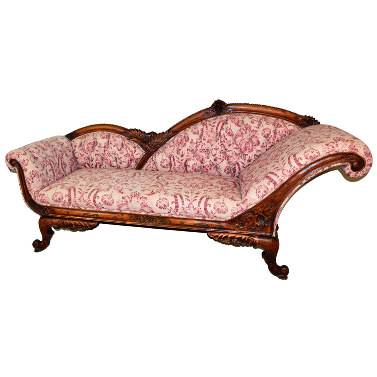 SOLD French Carved Chaise Lounge with Bird Carvings