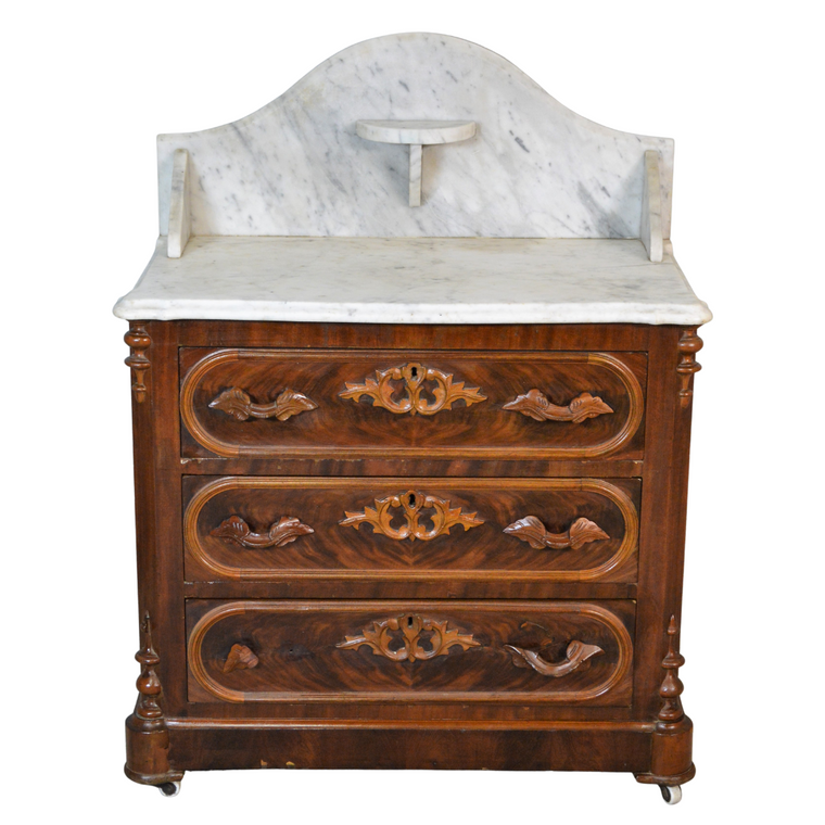 SOLD Antique Chest of Drawers, Antique Carved Victorian Triple Drawer Bachelor Chest