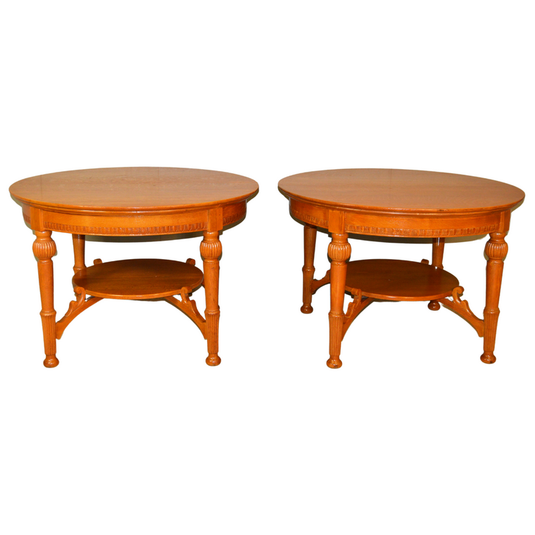 Antique Pair of Tables, Antique Pair of Oak Center Tables – 42” Round - Rare !! #21176