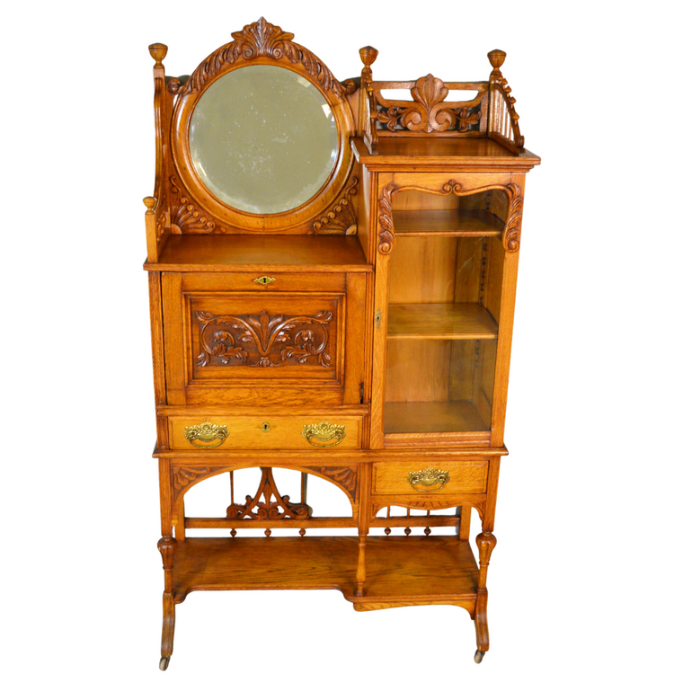 SOLD Antique Desk, Antique Carved Oak Ladies Cowgirl Desk