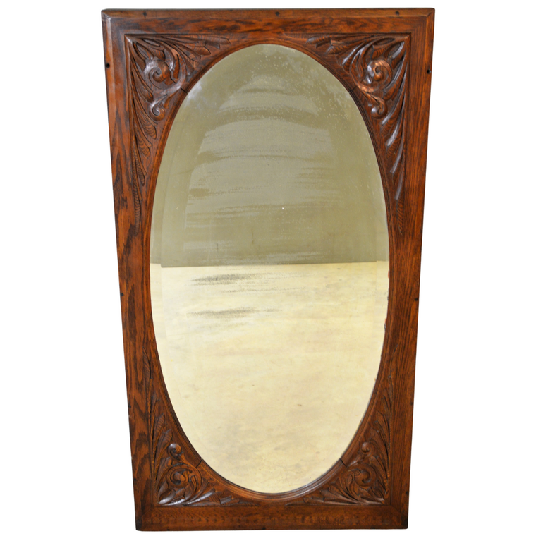 SOLD Antique Oak Wall Mirror, Victorian Oak Bevel Glass Mirror