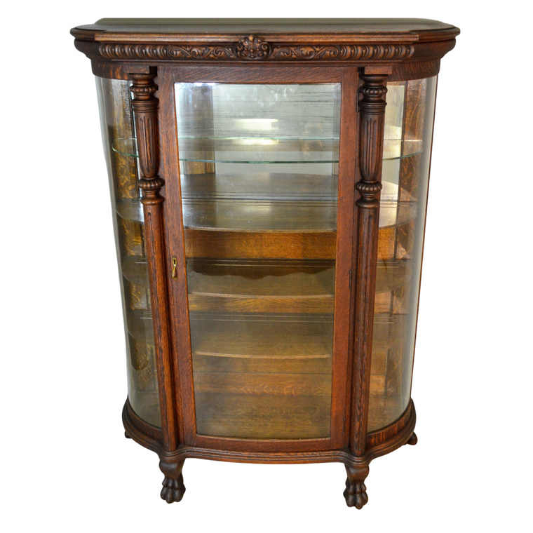 SOLD Antique China Closet, Victorian Oak Carved China Cabinet