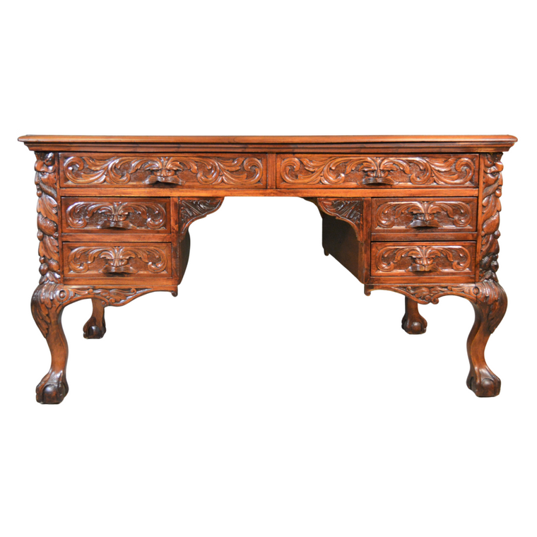 SOLD Antique Mahogany Desk, Victorian Carved Desk – Horner Style