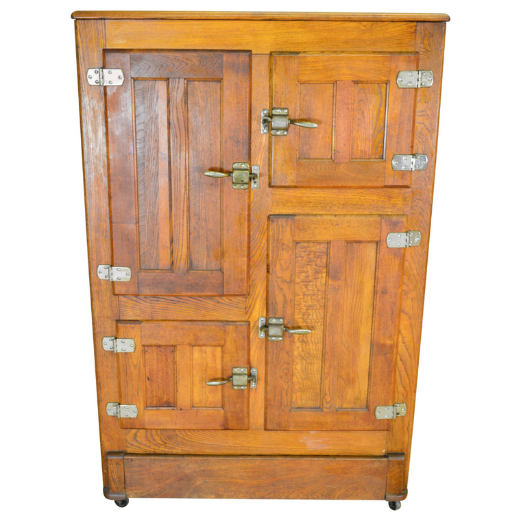 SOLD Antique Oak Ice Box with Four Doors, Rare, Bar Cabinet