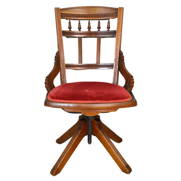 SOLD Antique Office Desk Chair, Victorian Ladies Swivel Tilt Desk Chair