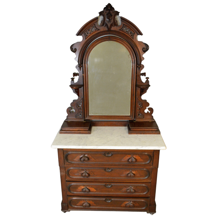 SOLD Antique Dresser, Victorian Marble Top Civil War Era Vanity with Mirror