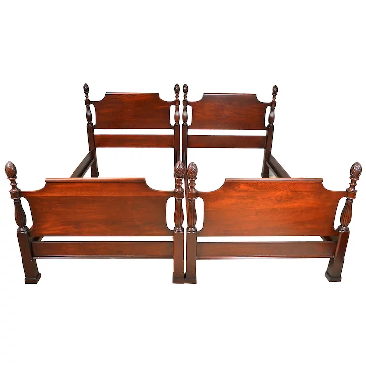 SOLD Antique Poster Beds, Pair of Mahogany Pineapple Poster Beds