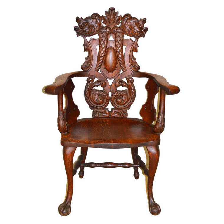 SOLD Antique Horner Armchair, Oak Carved Lion Chair - Horner