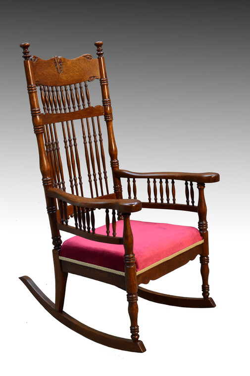 SOLD Antique Tall Pressback Oak Rocker