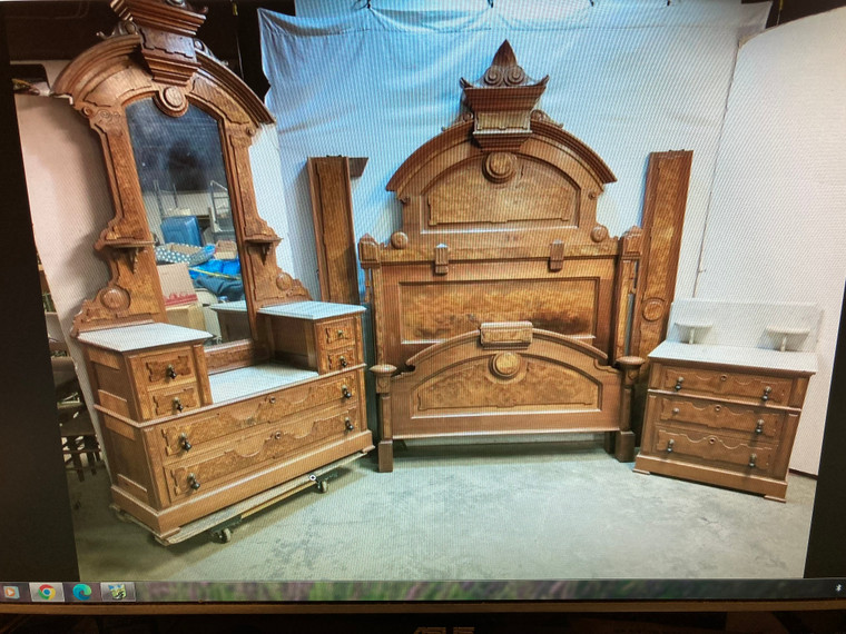 3 Piece Marble Top Victorian Bed Set