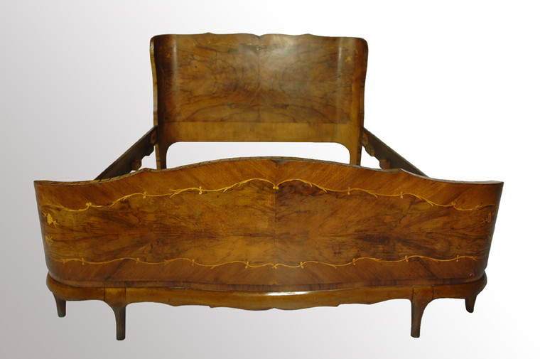 SOLD Beautiful Antique Burl Walnut Stylish Full Bed