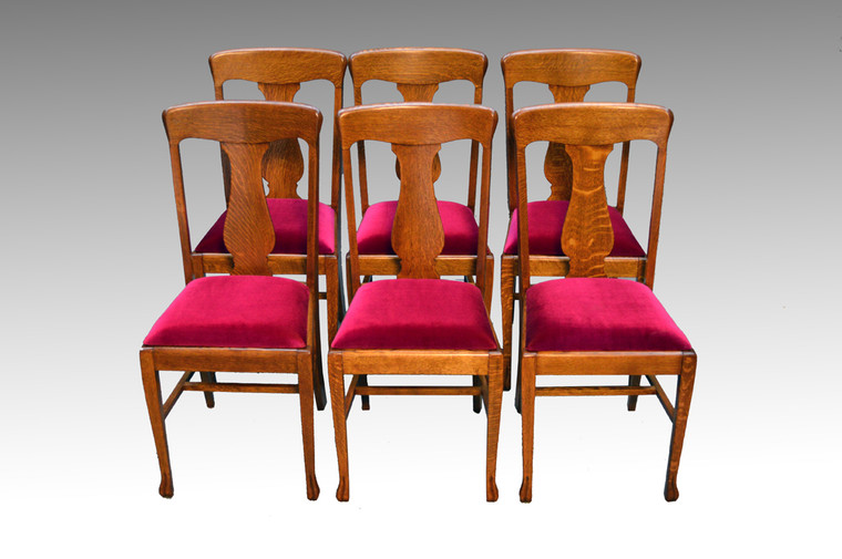 SOLD Antique Set of Six Tiger Sawn Claw Foot Dining Chairs