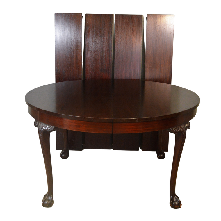 SOLD Antique Mahogany Ball and Claw Round Table w/ 4 Leaves – 8 Feet #21323