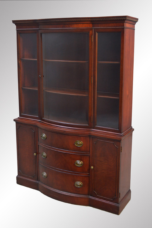 SOLD Mahogany Duncan Phyfe Curved Glass Breakfront China Cabinet by Drexel