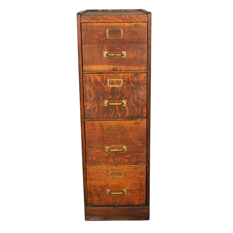 SOLD Antique Oak Four Drawer Filing Cabinet