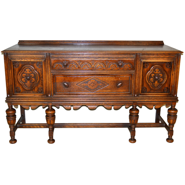 SOLD Antique Sideboard, Antique Oak Carved TV Stand