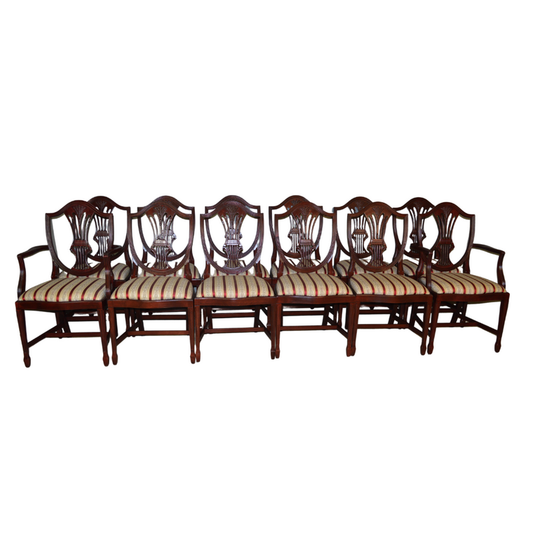 SOLD Antique Style Dining Room Chairs, Set of Quality 12 Mahogany Shield Back