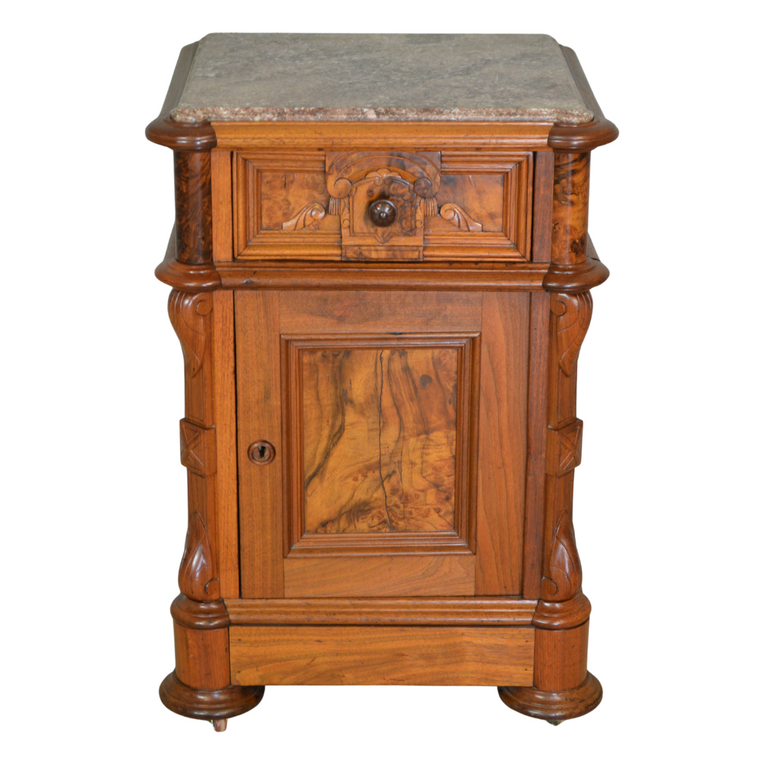 SOLD Antique Nightstand, Victorian Renaissance Marble Top Half Commode