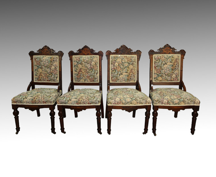 SOLD Antique Victorian Burl Walnut Set of 4 Chairs