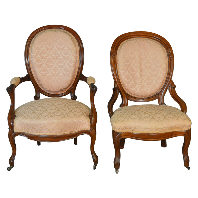SOLD Antique Parlor Chairs, Victorian Lady’s and Gent’s Chairs